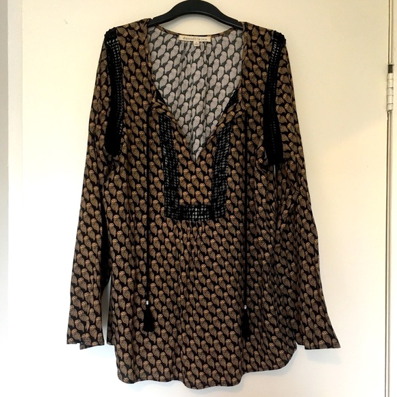 Anthro Daniel Rainn Owl Print Boho Blouse Top M - Picture 2 of 9